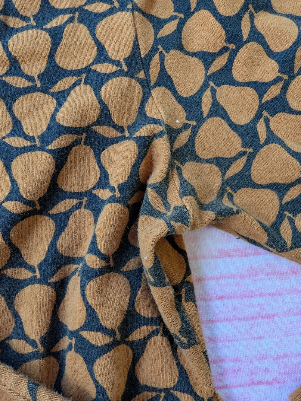 Effie’s Heart Pear Print Dress | Brown Jersey Knit Midi with Tie Waist XL - Picture 7 of 10